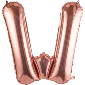 Balon Folie Metalizata Litera W, , 80 cm, Umflati cu Heliu sau Aer, Ambalaj Individual, Pai inclus, Rose Gold