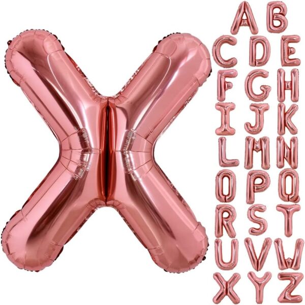 Balon Folie Metalizata Litera X, , 100 cm, Umflati cu Heliu sau Aer, Ambalaj Individual, Pai inclus, Rose Gold - imagine 4