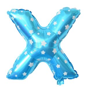Balon Folie Metalizata Litera X, , 40 cm, Cu Imprimeu Stelute, Umflati cu Heliu sau Aer, Ambalaj Individual, Pai inclus, Albastru