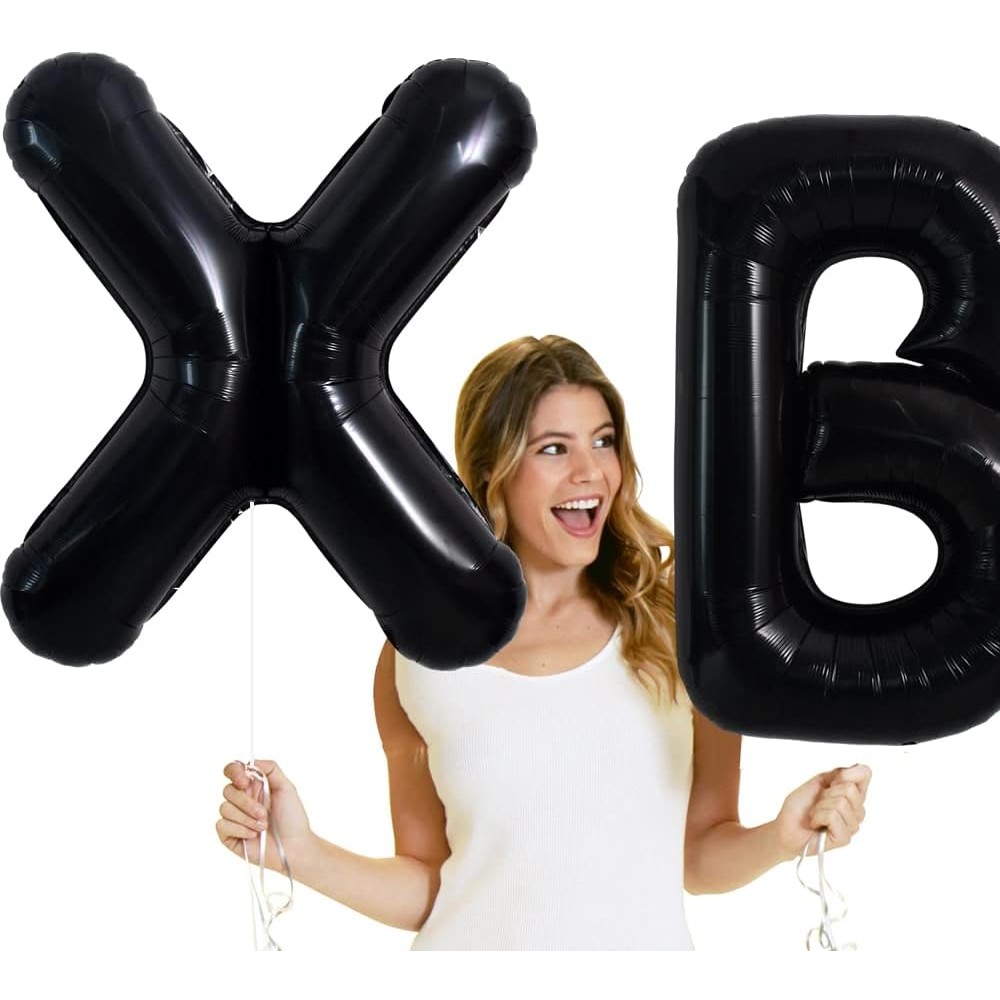 Balon Folie Metalizata Litera X, , 40 cm, Umflati cu Heliu sau Aer, Ambalaj Individual, Pai inclus, Negru - imagine 4
