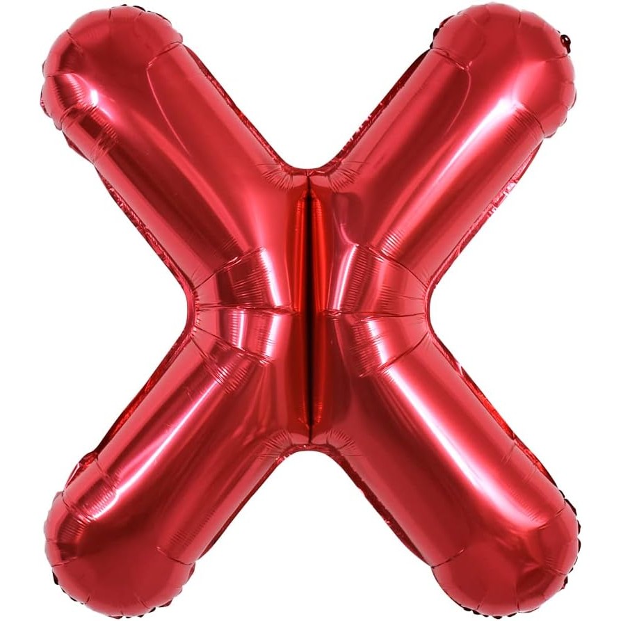 Balon Folie Metalizata Litera X, , 40 cm, Umflati cu Heliu sau Aer, Ambalaj Individual, Pai inclus, Rosu