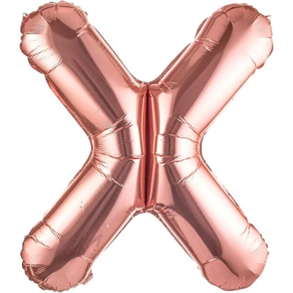 Balon Folie Metalizata Litera X, , 40 cm, Umflati cu Heliu sau Aer, Ambalaj Individual, Pai inclus, Rose Gold