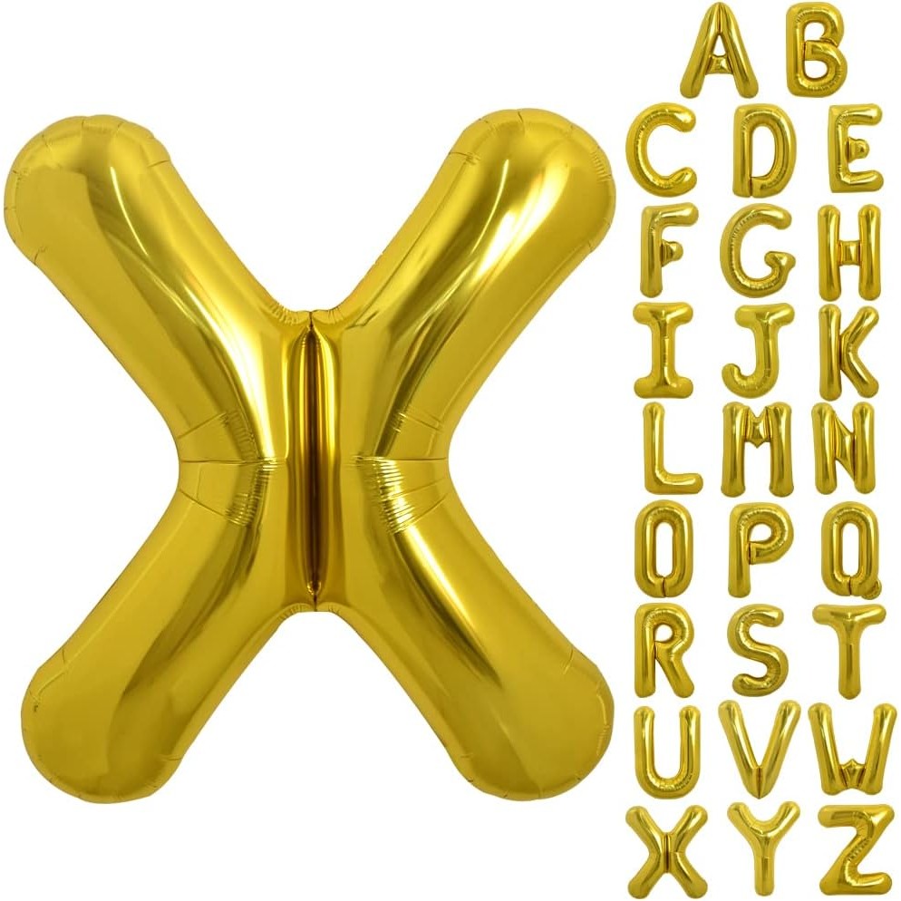 Balon Folie Metalizata Litera X, , 80 cm, Umflati cu Heliu sau Aer, Ambalaj Individual, Pai inclus, Auriu - imagine 4