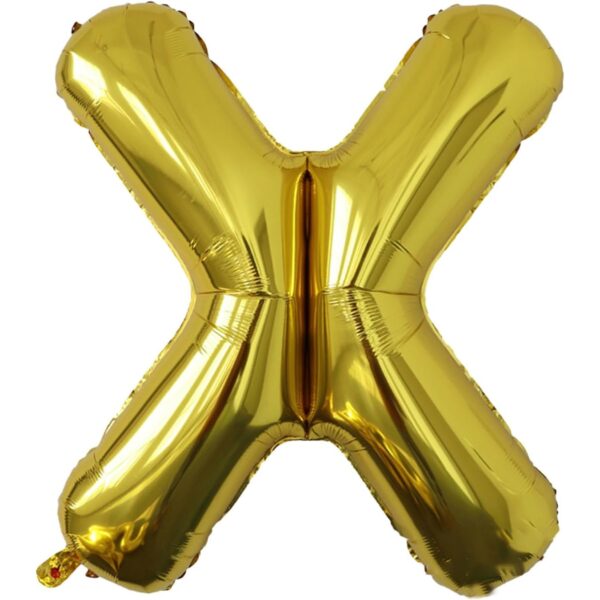 Balon Folie Metalizata Litera X, , 80 cm, Umflati cu Heliu sau Aer, Ambalaj Individual, Pai inclus, Auriu