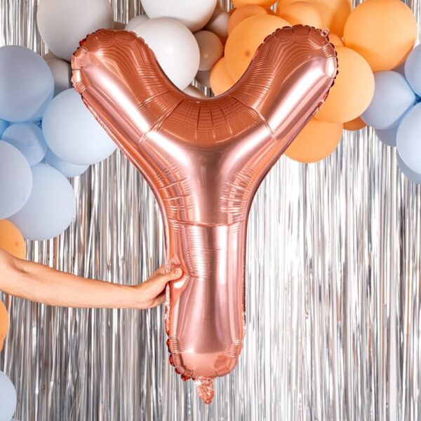 Balon Folie Metalizata Litera Y, , 80 cm, Umflati cu Heliu sau Aer, Ambalaj Individual, Pai inclus, Rose Gold - imagine 2