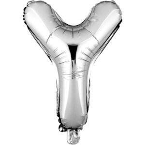 Balon Folie Metalizata Litera Y, , 80 cm, Umflati cu Heliu sau Aer, Ambalaj Individual, Pai inclus, Argintiu