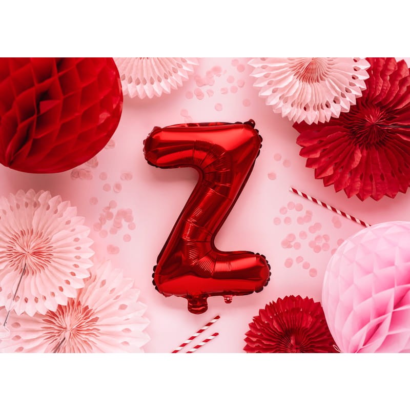 Balon Folie Metalizata Litera Z, , 40 cm, Umflati cu Heliu sau Aer, Ambalaj Individual, Pai inclus, Rosu - imagine 2