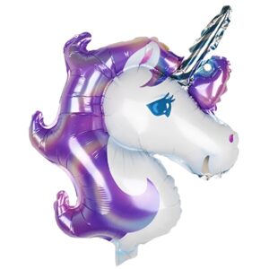 Balon din Folie Metalizata, , Figurina Unicorn, Tema Animalute, 115 cm, Ambalaj Individual, Pai Inclus, Umflare cu Aer sau Heliu, Mov