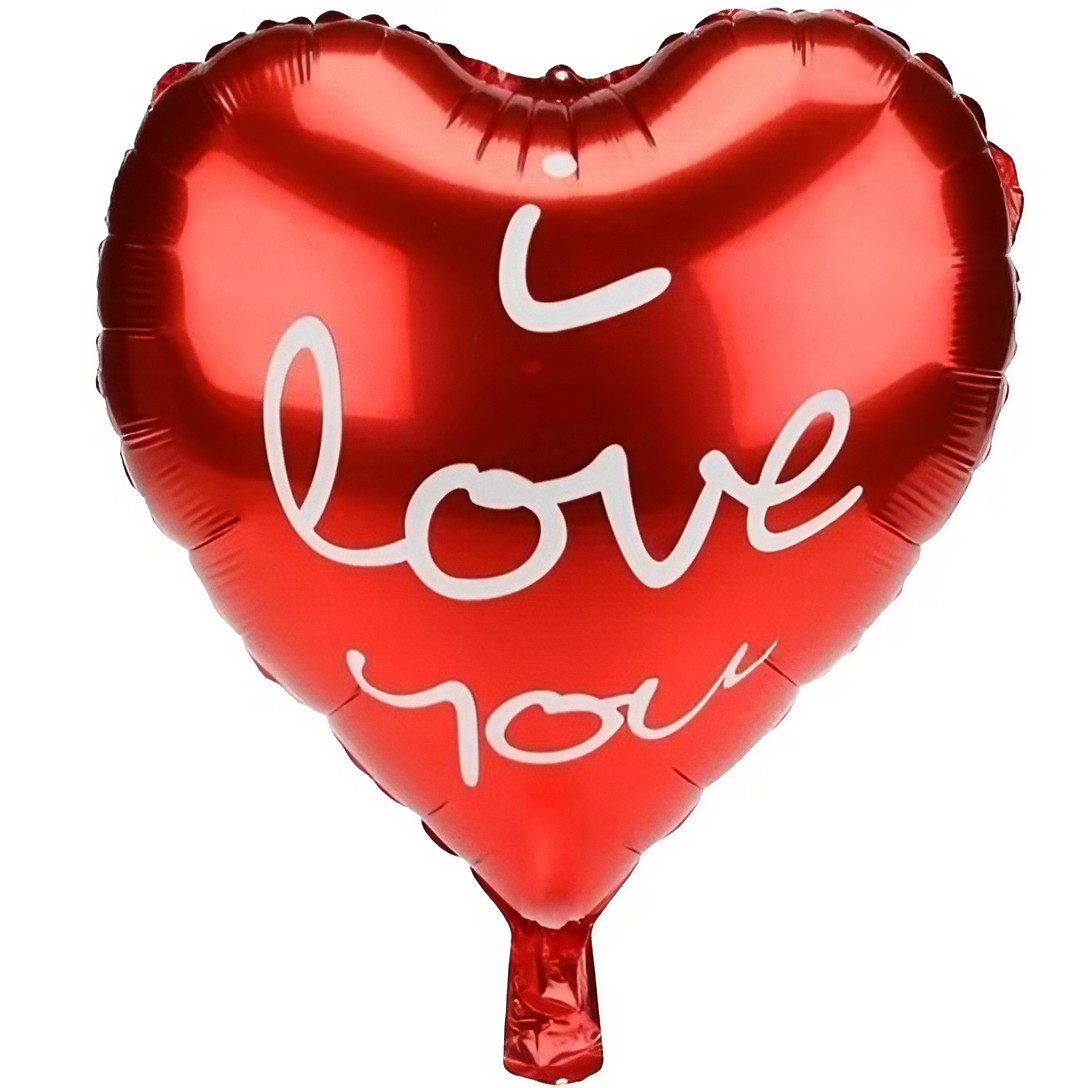 Balon din Folie Metalizata, , Figurina Inima, Model I Love You Scris de Mana, Tema Ziua Indragostitilor, 45 cm, Ambalaj Individual, Pai Inclus, Umflare cu Aer sau Heliu, Rosu