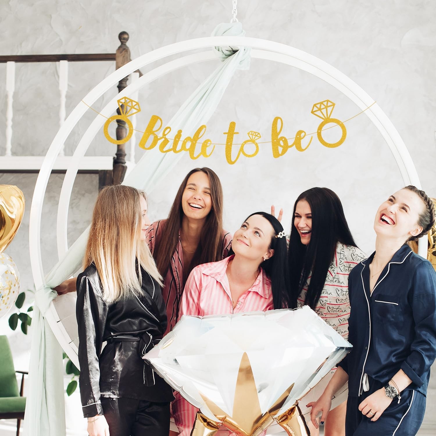 Banner Bride To Be, , Dimensiune 30x20 cm, Rola de Ata Inclusa, Tematica Nunta, Decoratiune Party, Auriu - imagine 3