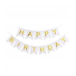 Banner Happy Birthday 100x200 cm, , Dimensiune Stegulet 11.5x16.5 cm, Rola de Ata Inclusa, Alb