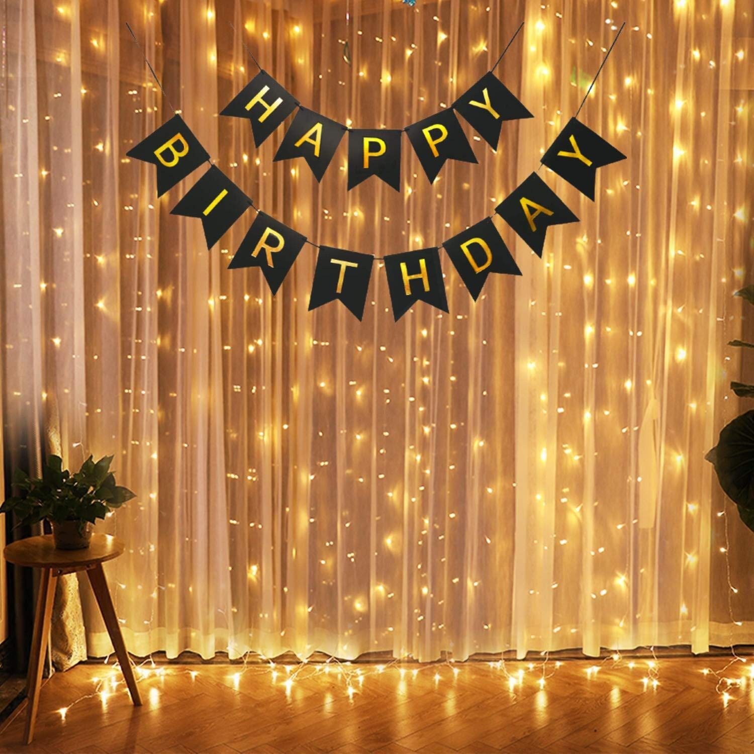Banner Happy Birthday 100x200 cm, , Dimensiune Stegulet 11.5x16.5 cm, Rola de Ata Inclusa, Negru - imagine 3