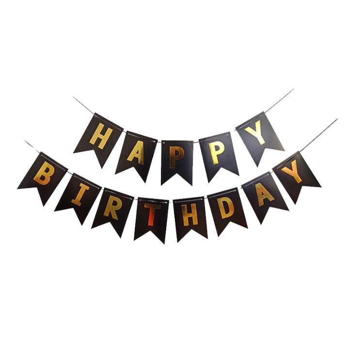 Banner Happy Birthday 100x200 cm, , Dimensiune Stegulet 11.5x16.5 cm, Rola de Ata Inclusa, Negru - imagine 4