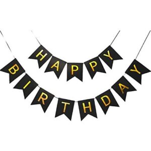 Banner Happy Birthday 100x200 cm, , Dimensiune Stegulet 11.5x16.5 cm, Rola de Ata Inclusa, Negru
