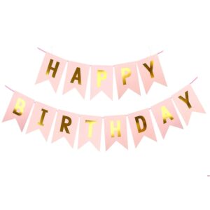 Banner Happy Birthday 100x200 cm, , Dimensiune Stegulet 11.5x16.5 cm, Rola de Ata Inclusa, Roz