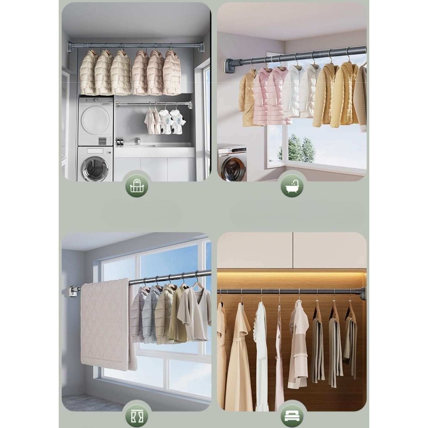 Bara Telescopica Multifunctionala, , din Otel Inoxidabil si ABS, Utilizare Universala, Extensie 220 - 240 cm, Fara Perforare Perete, Negru - imagine 2