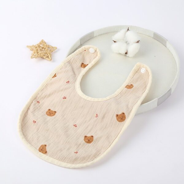 Baveta in Forma de U, , din Bumbac, pentru Copii 0-12 Luni, Rezistenta la Apa, cu Capse, Model cu Ursuleti,  21x30 cm, Bej - imagine 2