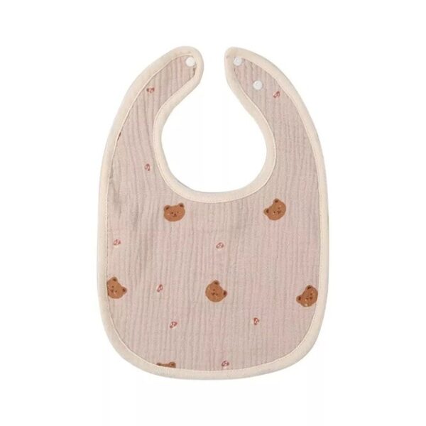 Baveta in Forma de U, , din Bumbac, pentru Copii 0-12 Luni, Rezistenta la Apa, cu Capse, Model cu Ursuleti,  21x30 cm, Bej