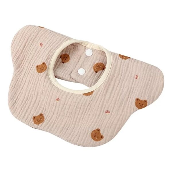 Baveta Tip Floare, , din Bumbac, pentru Copii 0-12 Luni, Rezistenta la apa, cu Capse, Model cu Ursuleti, 26 x 29 cm, Crem