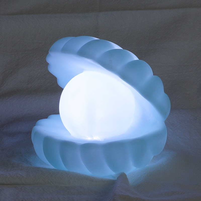Lampa de Veghe, , Model Scoica cu Perla, Lumina Calda, 10 x 8.5 cm, Led, Baterii Incluse 3 x LR44, Albastru - imagine 2