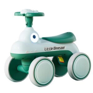 Bicicleta Pentru Copii, , Fara Pedale, Cu Patru Roti, Din Plastic Rezistent, Fara BPA, Cu Muzica Si Lumini, Model Dinozaur, 50x27x40 Cm, Verde