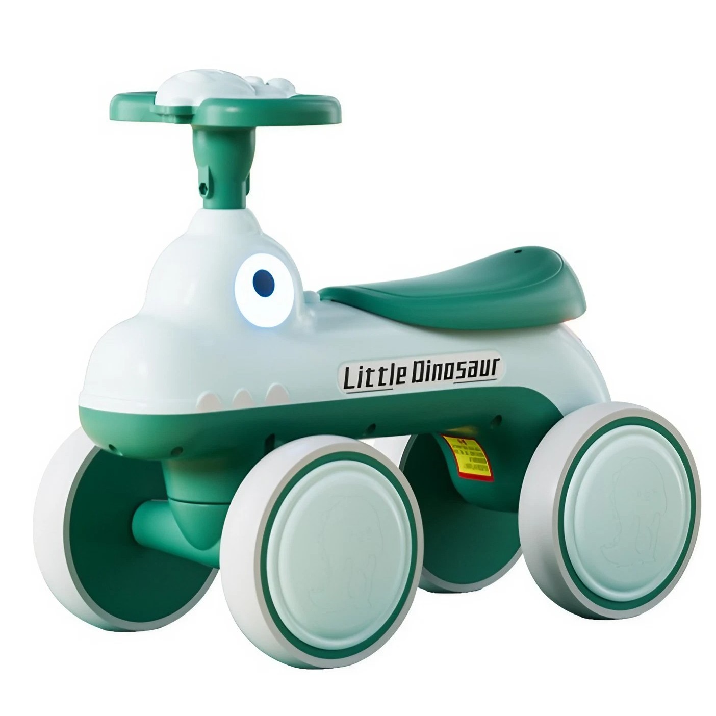 Bicicleta Pentru Copii, , Fara Pedale, Cu Patru Roti, Din Plastic Rezistent, Fara BPA, Cu Muzica Si Lumini, Model Dinozaur, 50x27x40 Cm, Verde