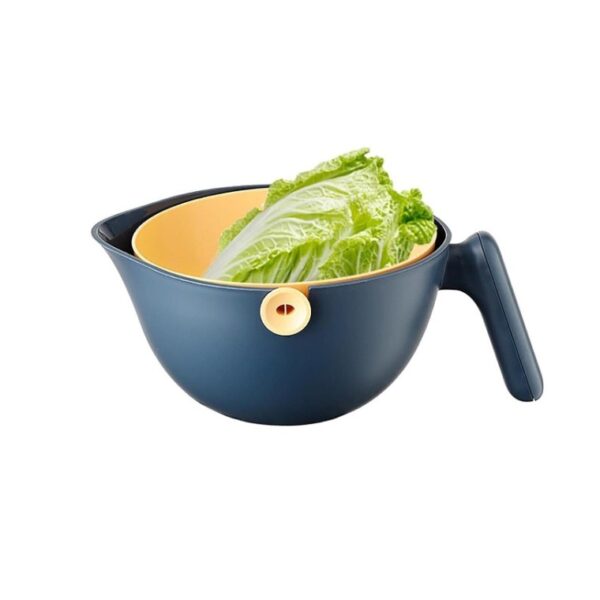 Bol cu Doua Straturi, , pentru Fructe, Legume, cu Cos de Scurgere a Apei, 2L, din ABS+PP, 29.9 x 22.5 x 11.8 cm, Albastru-Portocaliu - imagine 2