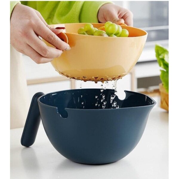 Bol cu Doua Straturi, , pentru Fructe, Legume, cu Cos de Scurgere a Apei, 2L, din ABS+PP, 29.9 x 22.5 x 11.8 cm, Albastru-Portocaliu - imagine 3