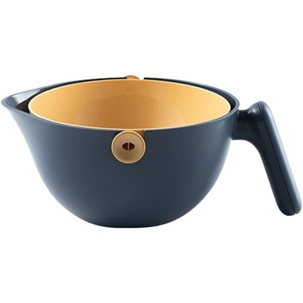 Bol cu Doua Straturi, , pentru Fructe, Legume, cu Cos de Scurgere a Apei, 2L, din ABS+PP, 29.9 x 22.5 x 11.8 cm, Albastru-Portocaliu