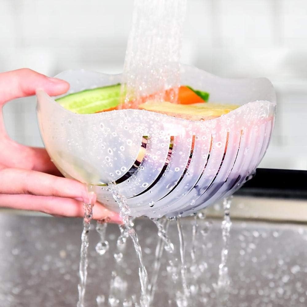 Bol Feliator pentru Salata, , Castron Multifunctional pentru Legume si Fructe, pentru Spalat si Taiat Legumele, cu Scurgere si Tocator, Ergonomic, Protectie pentru Maini, 21x18.5x11.5 cm, Roz - imagine 3