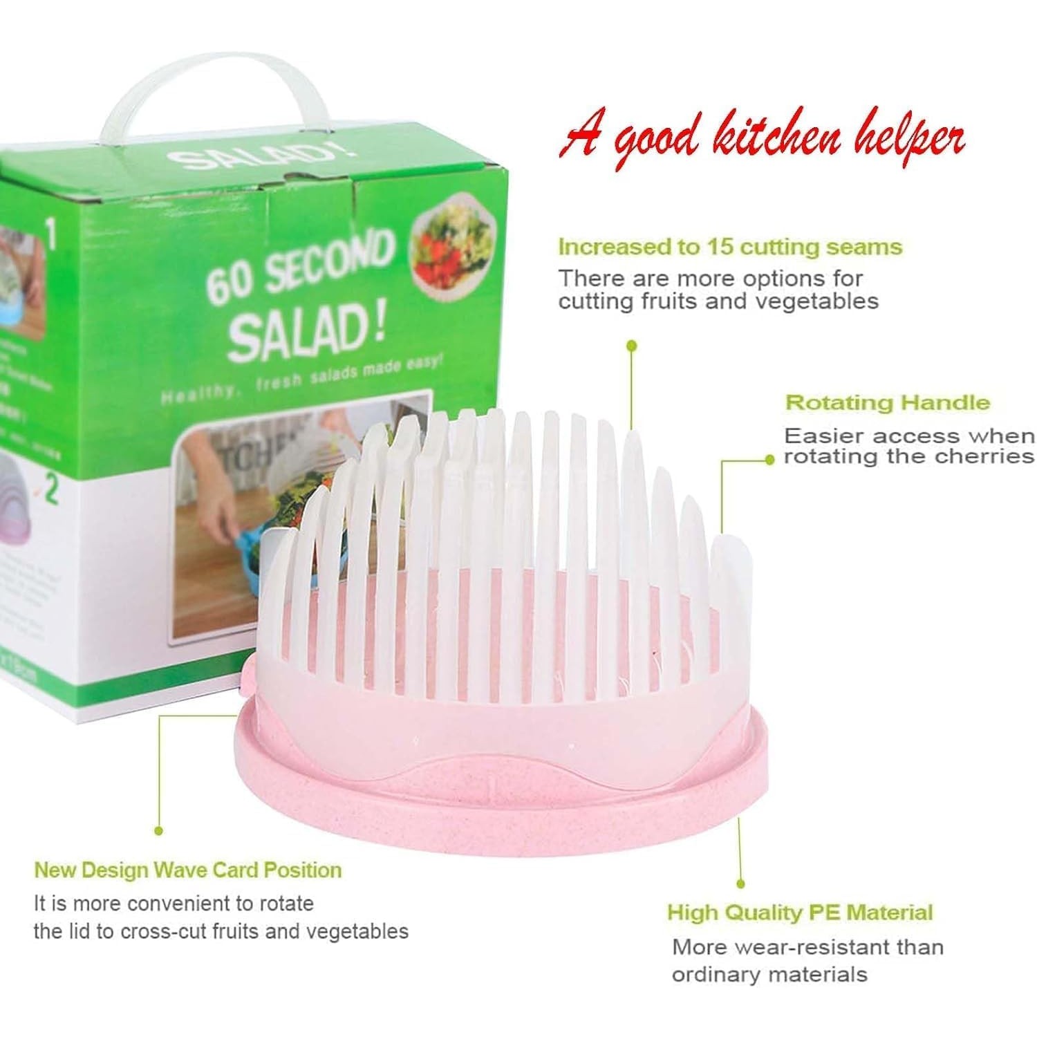 Bol Feliator pentru Salata, , Castron Multifunctional pentru Legume si Fructe, pentru Spalat si Taiat Legumele, cu Scurgere si Tocator, Ergonomic, Protectie pentru Maini, 21x18.5x11.5 cm, Roz - imagine 4