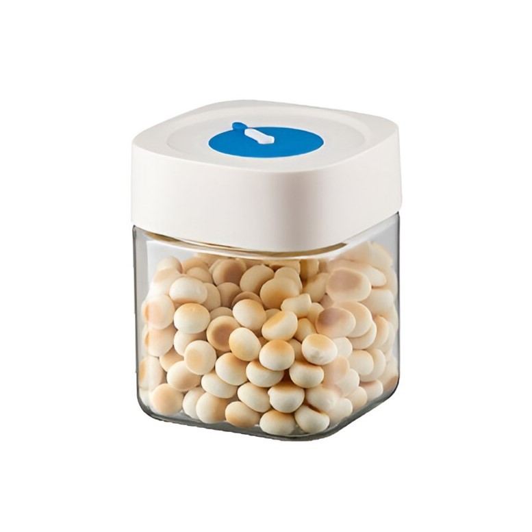 Borcan din Sticla de Inalta Calitate, , Capac Ermetic, Uz Casnic, Depozitarea Condimentelor sau a Alimentelor Umede si Uscate, 750 mL, 10x10x12.2 cm, Alb