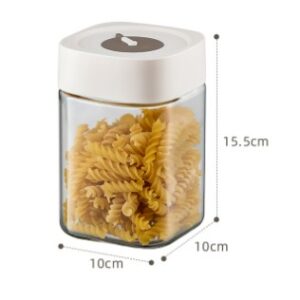 Borcan din Sticla de Inalta Calitate, , Capac Ermetic, Uz Casnic, Depozitarea Condimentelor sau a Alimentelor Umede si Uscate, 1000 mL, 10x10x15.5 cm, Alb