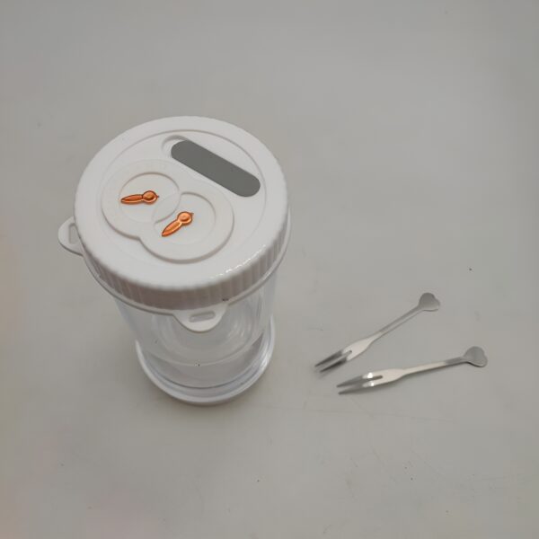 Borcan pentru Muraturi, , cu Separator pentru Lichide, Ermetic, Termorezistent, Tip Clepsidra, 2 Furculite Incluse, ABS, Alb, 18x9x9 cm - imagine 3