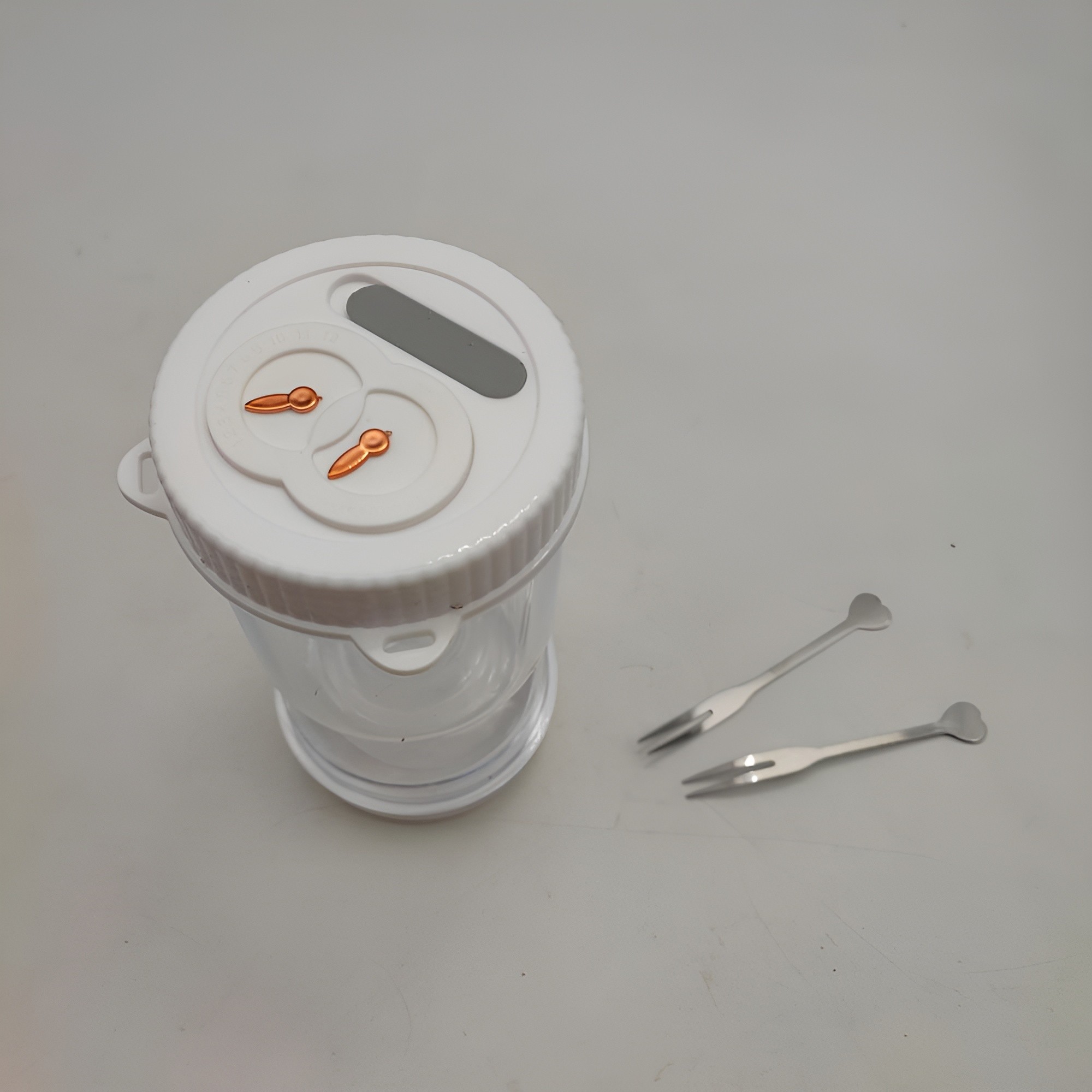 Borcan pentru Muraturi, , cu Separator pentru Lichide, Ermetic, Termorezistent, Tip Clepsidra, 2 Furculite Incluse, ABS, Alb, 18x9x9 cm - imagine 3