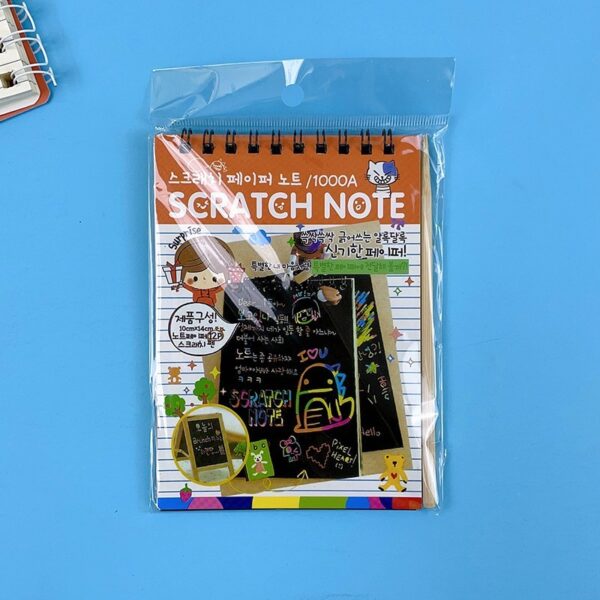 Caiet cu fise razuibile , DIY Magic Scratch, 12 File, Curcubeu, Creion din Lemn, Cartonase negre, 14.5 x 10 cm, portocaliu - imagine 2