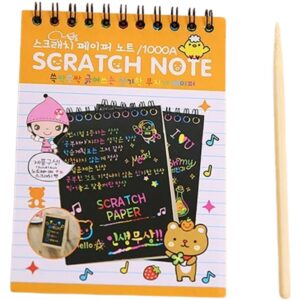 Caiet cu fise razuibile , DIY Magic Scratch, 12 File, Curcubeu, Creion din Lemn, Cartonase negre, 14.5 x 10 cm, portocaliu