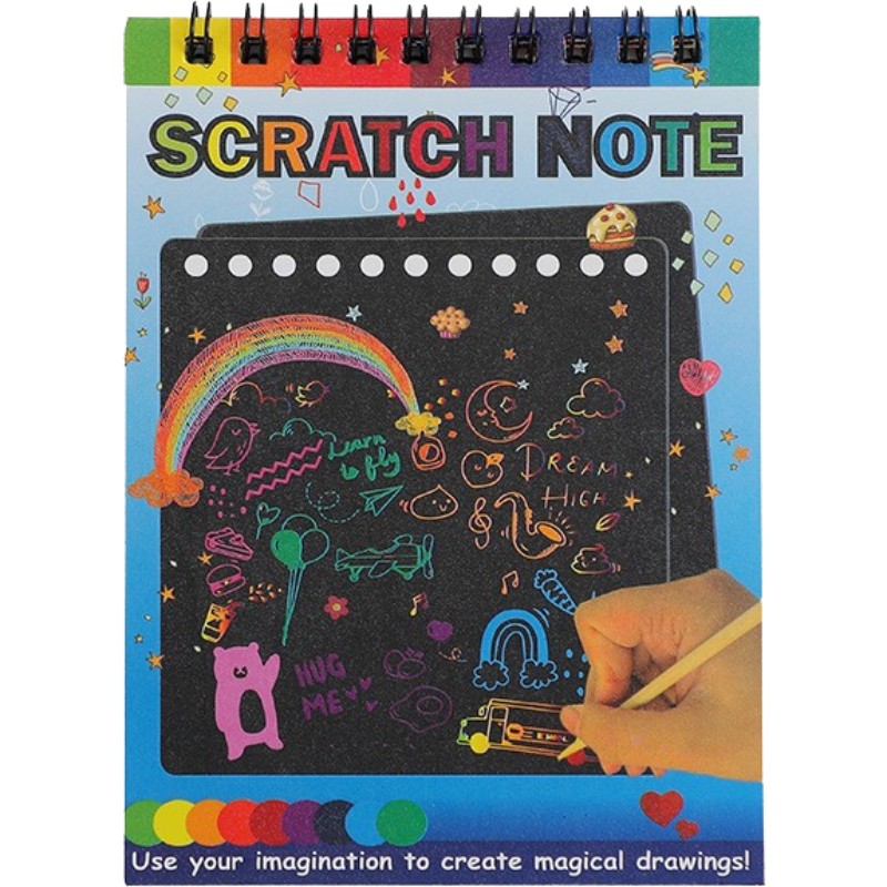 Caiet cu fise razuibile , DIY Magic Scratch, 12 File, Curcubeu, Creion din Lemn, Cartonase negre, 14 x 10 cm, albastru