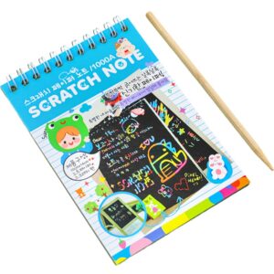 Caiet cu fise razuibile , DIY Magic Scratch, 12 File, Curcubeu, Creion din Lemn, Cartonase negre, 14.2 x 9.8 cm, Baby Blue