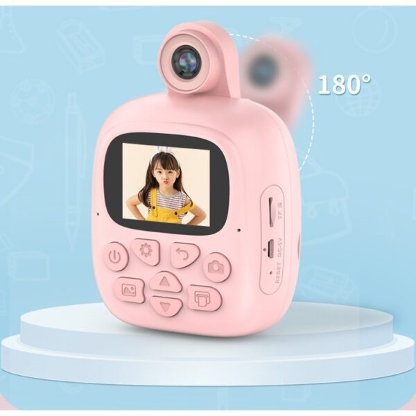 Camera Instantanee pentru Copii, , Camera Frontala + Selfie, cu Functie de Printare, Cablu USB-C, Bluetooth, Compatibil iOS/Android, Imprimare APP, Model Bunny, Roz - imagine 2