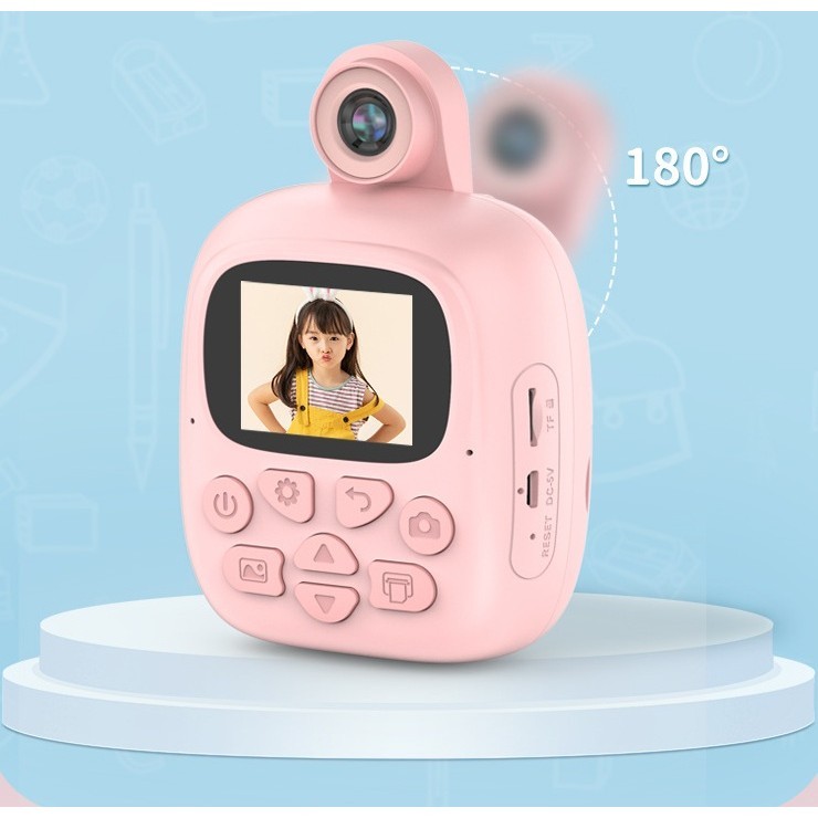 Camera Instantanee pentru Copii, , Camera Frontala + Selfie, cu Functie de Printare, Cablu USB-C, Bluetooth, Compatibil iOS/Android, Imprimare APP, Model Bunny, Roz - imagine 2