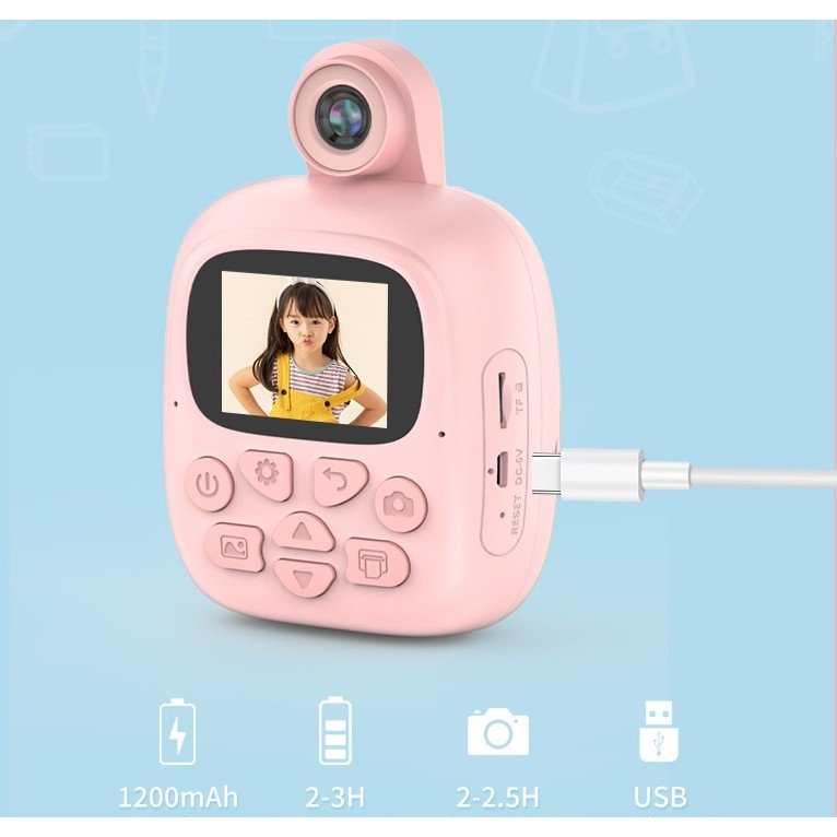 Camera Instantanee pentru Copii, , Camera Frontala + Selfie, cu Functie de Printare, Cablu USB-C, Bluetooth, Compatibil iOS/Android, Imprimare APP, Model Bunny, Roz - imagine 4