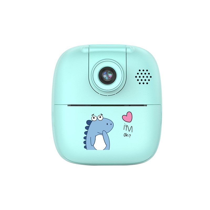 Camera Instantanee pentru Copii, , Camera Frontala + Selfie, cu Functie de Printare, Cablu USB-C, Bluetooth, Compatibil iOS/Android, Imprimare APP, Model Dino, Albastru - imagine 3
