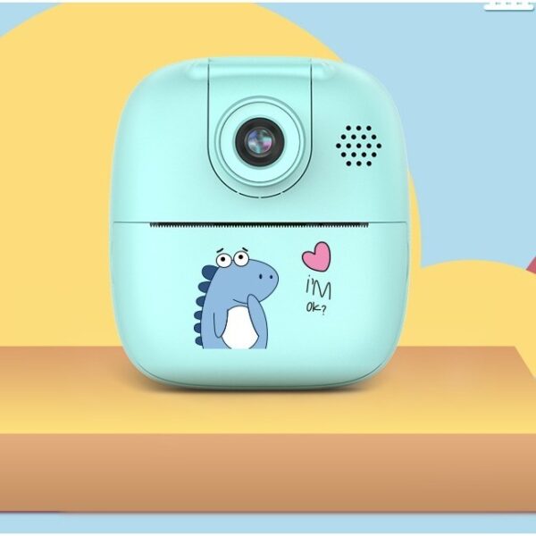 Camera Instantanee pentru Copii, , Camera Frontala + Selfie, cu Functie de Printare, Cablu USB-C, Bluetooth, Compatibil iOS/Android, Imprimare APP, Model Dino, Albastru - imagine 4