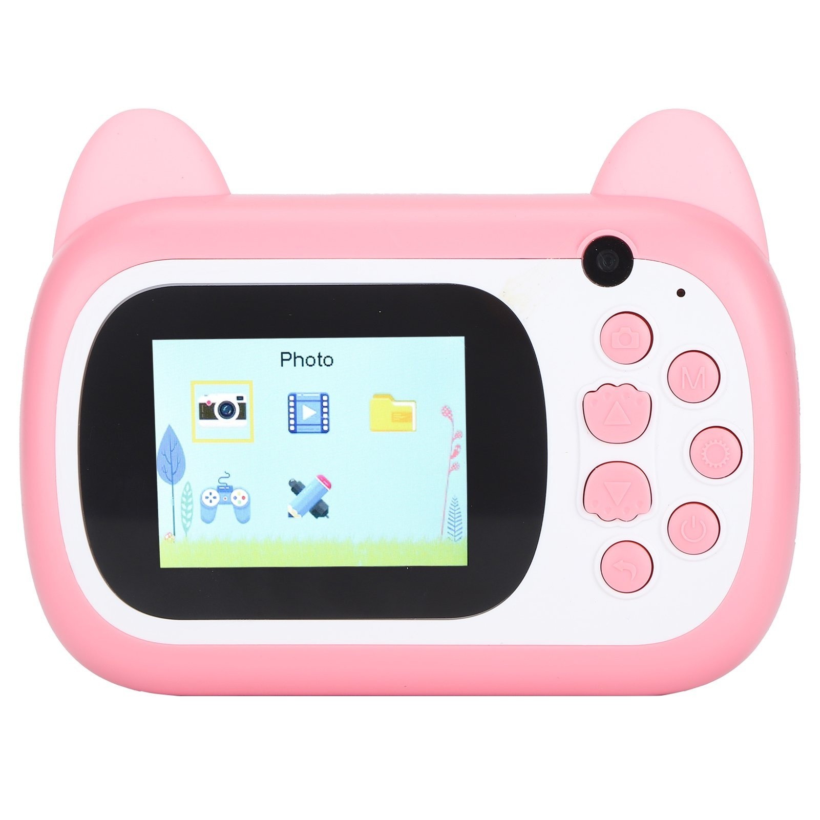 Camera Instantanee pentru Copii, , Camera Frontala + Selfie, cu Functie de Printare, Cablu USB-C, Bluetooth, Compatibil iOS/Android, Imprimare APP, Model Pisica Smiley Face, Roz - imagine 2