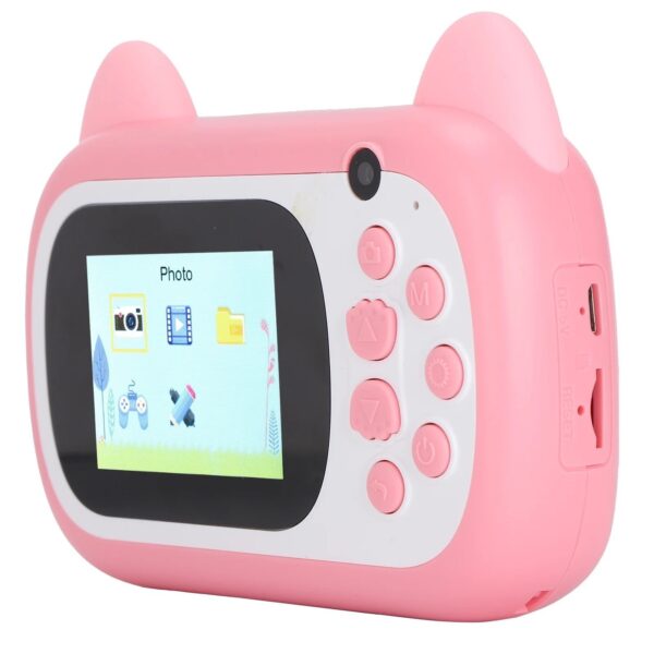 Camera Instantanee pentru Copii, , Camera Frontala + Selfie, cu Functie de Printare, Cablu USB-C, Bluetooth, Compatibil iOS/Android, Imprimare APP, Model Pisica Smiley Face, Roz - imagine 3