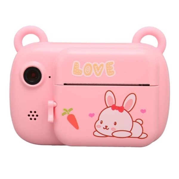 Camera Instantanee pentru Copii, , Camera Frontala + Selfie, cu Functie de Printare, Cablu USB-C, Bluetooth, Compatibil iOS/Android, Imprimare APP, Model Iepure Love, Roz