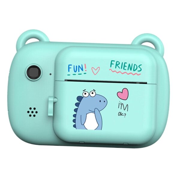 Camera Instantanee pentru Copii, , Camera Frontala + Selfie, cu Functie de Printare, Cablu USB-C, Bluetooth, Compatibil iOS/Android, Imprimare APP, Model Dino Love, Albastru
