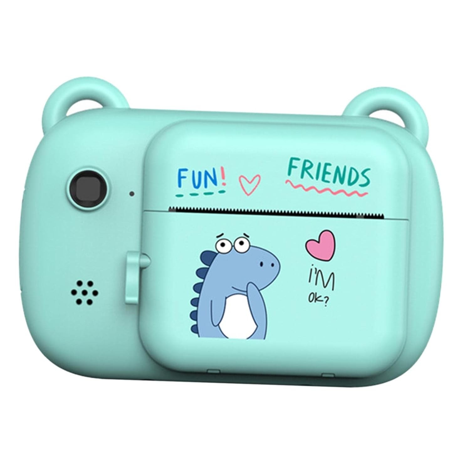 Camera Instantanee pentru Copii, , Camera Frontala + Selfie, cu Functie de Printare, Cablu USB-C, Bluetooth, Compatibil iOS/Android, Imprimare APP, Model Dino Love, Albastru