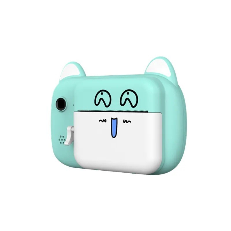 Camera Instantanee pentru Copii, , Camera Frontala + Selfie, cu Functie de Printare, Cablu USB-C, Bluetooth, Compatibil iOS/Android, Imprimare APP, Model Pisica Smiley Face, Verde - imagine 2